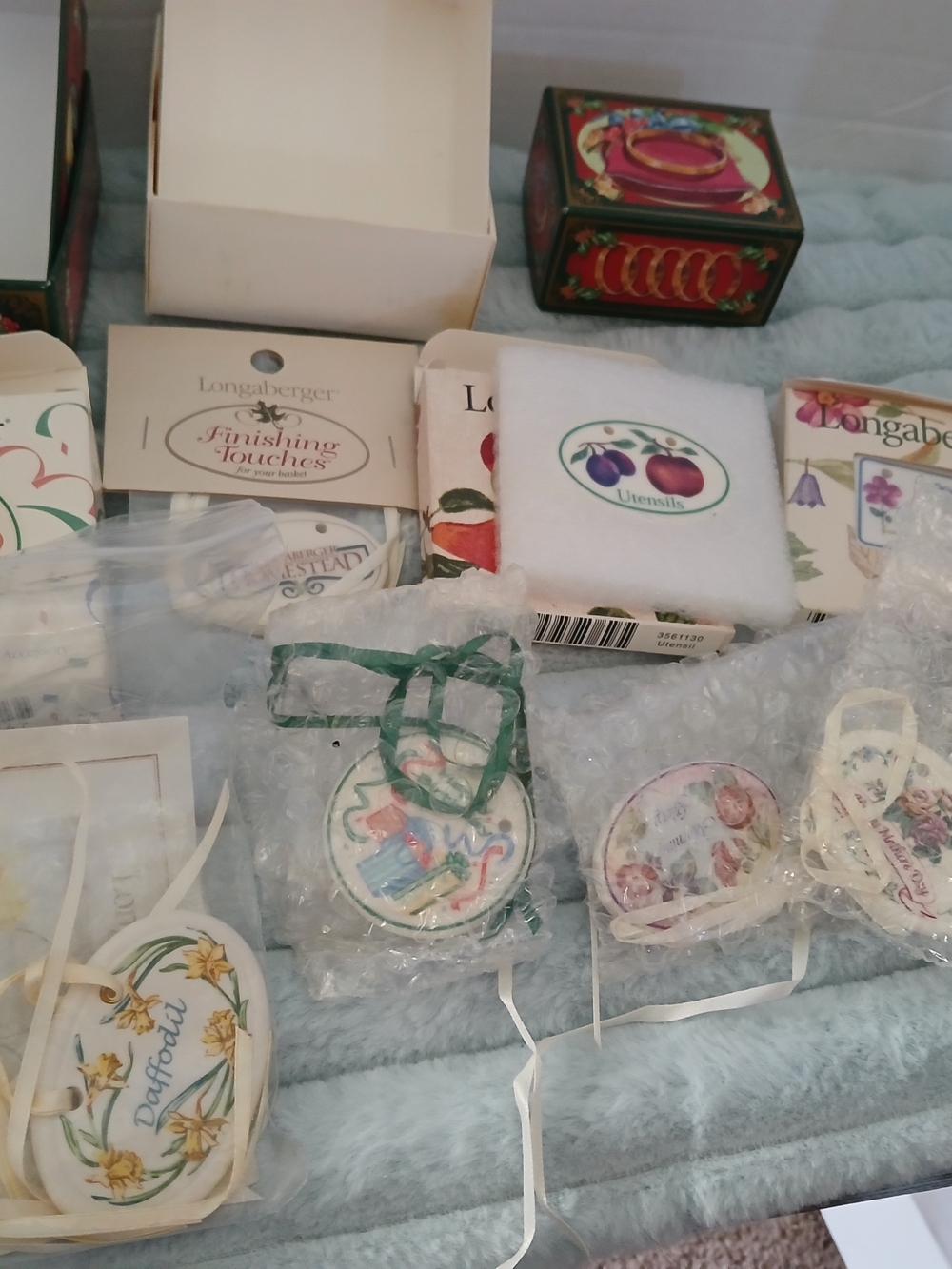 Longaberger Floral and Fruit Ceramic Ornaments Lot - White, Green, Red, Purple